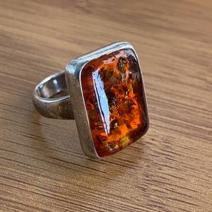 Sterling Silver 925 ring with Amber semi precious stone